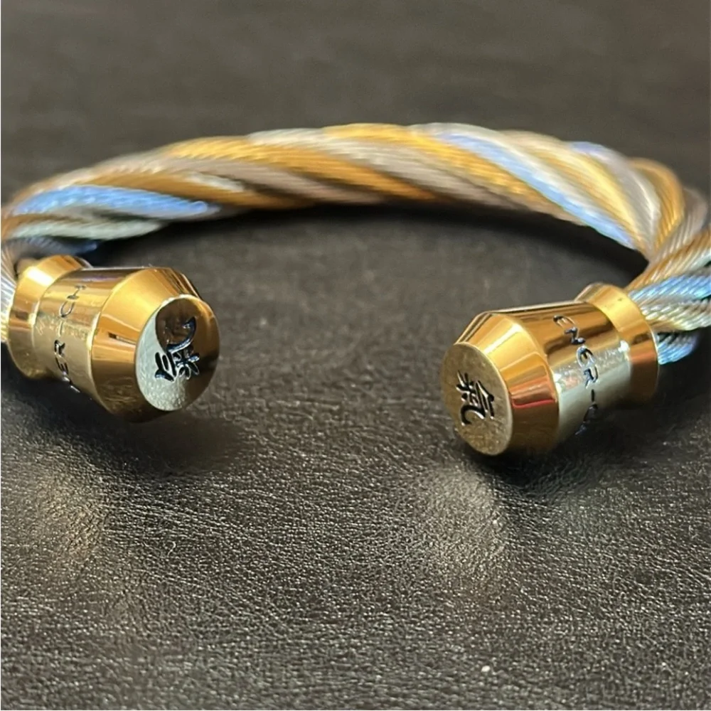 ENER-CHI Two Tone Twisted Cuff Bracelet